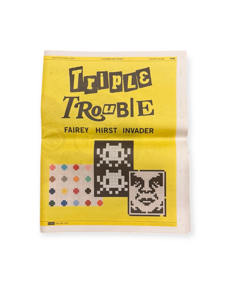 Triple Trouble Newspaper Shepard Fairey, Damien Hirst, Invader