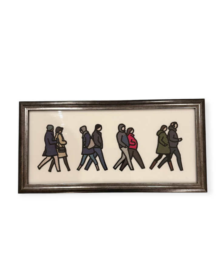 Julian Opie London Couples, Embroidered Figurines On Board, 2021